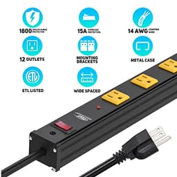 12-Outlet Heavy Duty Power Strip,Metal and PDU Power Strip with Surge Protector,14 AWG 6Ft Long Cord