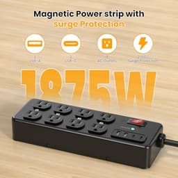 HEZI Magnetic Heavy Duty Power Strip with 2700J Surge Protector,20W,8AC