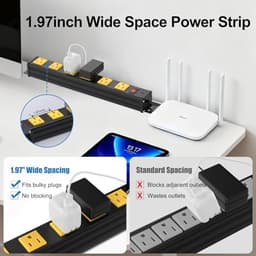 6 Outlets Long Metal Power Strip, 6FT 14AWG Cord (Pack of 3)