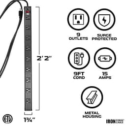 Iron Forge Cable 24 Outlet Metal Surge Protector Power Strip, 9 Ft