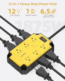12AC Magnetic Heavy Duty Power Strip, 6.5 FT Extension Cord Surge Protector