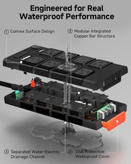 Outdoor Power Strip Waterproof IPX6, Outlet Extender, 8 AC+4USB