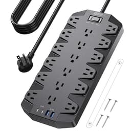 SUPERDANNY 18 AC Power Strip Surge Protector, 10FT, Flat Plug, 1875W/15A