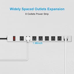 Metal Long 8 Outlet Power Strip Surge Protector, White, 15 FT, 1