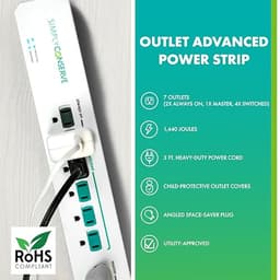 Advanced Power Strip SC73T1, Surge Protector with Multiple Outlets, White Extension Cord for Electro