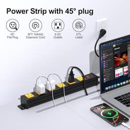 6 Outlets Long Metal Power Strip, 6FT 14AWG Cord (Pack of 3)