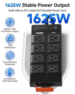 Outdoor Power Strip Waterproof IPX6, Outlet Extender, 8 AC+4USB