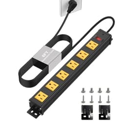 6 Outlets Long Metal Power Strip, 6FT 14AWG Cord