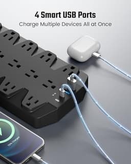 SUPERDANNY 18 AC Power Strip Surge Protector, 10FT, Flat Plug, 1875W/15A