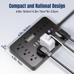 6 FT Flat Plug Surge Protector Power Strip,11 AC Outlets with 6 USB Ports