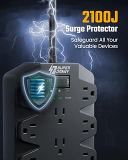 SUPERDANNY 18 AC Power Strip Surge Protector, 6.5FT, Flat Plug, 1875W/15A