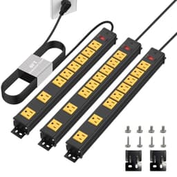 8 Outlets Long Metal Power Strip, 6FT 14AWG Cord (Pack of 3)
