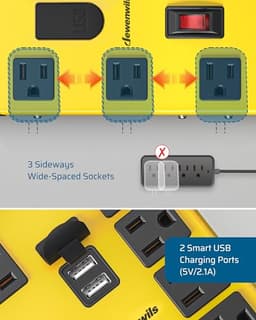 DEWENWILS Industrial Power Strip with 2 USB, Metal Surge Protector