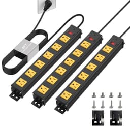 6 Outlets Long Metal Power Strip, 6FT 14AWG Cord (Pack of 3)