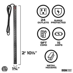 Iron Forge Cable 24 Outlet Metal Surge Protector Power Strip, 9 Ft