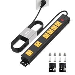 6 Outlets Long Metal Power Strip, 6FT 14AWG Cord