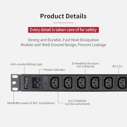Power Strip, 8 Outlets IEC C13 Metal PDU Power Strip,Built-in C20 Outlet Extender Heavy Duty, 16A 25