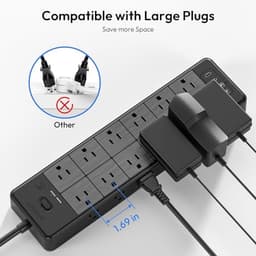 24 Widely Outlets Extension Cord 15 Ft NTONPOWER 15A/1875W Power Strips,Black Extension Cord with 4 