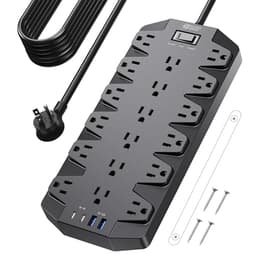 SUPERDANNY 18 AC Power Strip Surge Protector, 15FT, Flat Plug, 1875W/15A