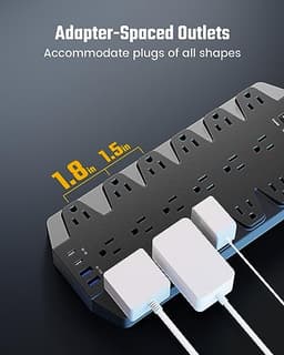 SUPERDANNY Power Strip Surge Protector,18 Outlets 15FT Flat Plug 1875W/15A (Pack of 2)