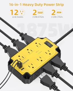 12AC Magnetic Heavy Duty Power Strip, 6.5 FT Extension Cord Surge Protector