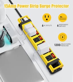 HEZI Heavy Duty Power Strip with 1200J Surge Protector,14 Gauge,Yellow,10FT
