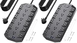 SUPERDANNY Power Strip Surge Protector,18 Outlets 15FT Flat Plug 1875W/15A (Pack of 2)