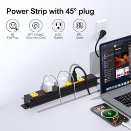 6 Outlets Long Metal Power Strip, 6FT 14AWG Cord