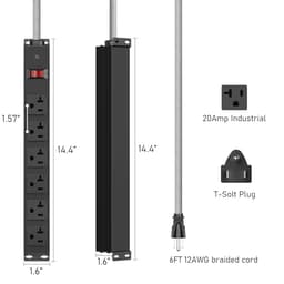 HEZI 20 Amp Power Strip with 1200J Surge Protector,12 Gauge Extension Cord