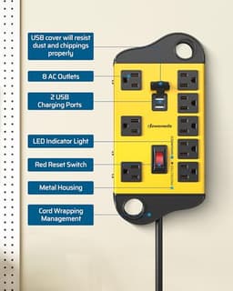 DEWENWILS Industrial Power Strip with 2 USB, Metal Surge Protector