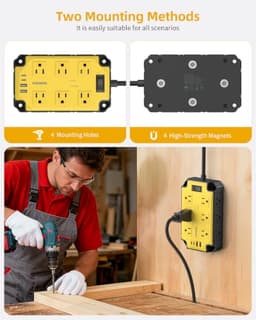 12AC Magnetic Heavy Duty Power Strip, 6.5 FT Extension Cord Surge Protector