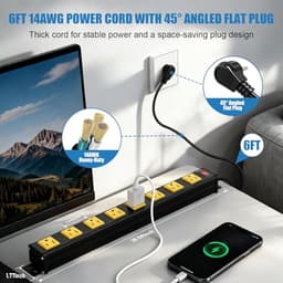 8 Outlets Long Metal Power Strip, 6FT 14AWG Cord (Pack of 3)