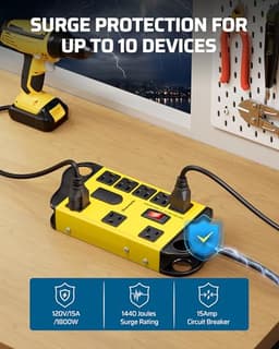 DEWENWILS Industrial Power Strip with 2 USB, Metal Surge Protector