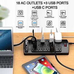 18 Outlets Surge Protector Power Strip - 10 Feet Flat Plug Heavy Duty Extension Cord with 18 Widely 