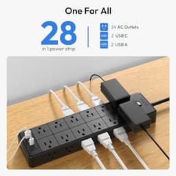24 Widely Outlets Extension Cord 15 Ft NTONPOWER 15A/1875W Power Strips,Black Extension Cord with 4 