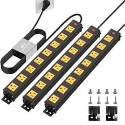 8 Outlets Long Metal Power Strip, 6FT 14AWG Cord (Pack of 3)