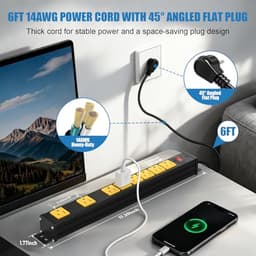 8 Outlets Long Metal Power Strip, 6FT 14AWG Cord (Pack of 3)