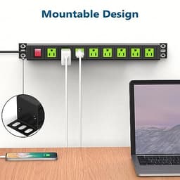 Metal 8 Outlet Mountable Power Strip, Wall Mount Outlet Power Strips Heavy Duty, Commercial Shop Pow