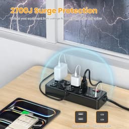 HEZI Magnetic Heavy Duty Power Strip with 2700J Surge Protector,20W,8AC