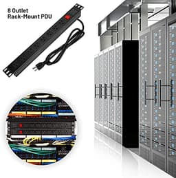 Power Strip Surge Protector Rack-Mount PDU, 8 Right Angle Outlets Wide-Spaced, Mountable Power Strip