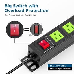 Metal 8 Outlet Mountable Power Strip, Wall Mount Outlet Power Strips Heavy Duty, Commercial Shop Pow