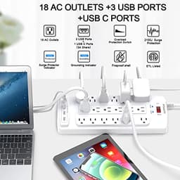18 Outlets Surge Protector Power Strip - 20 Feet Flat Plug Heavy Duty Extension Cord with 18 Widely 