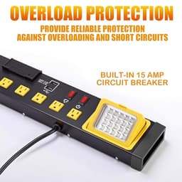 Tellegloww 6 Outlets Power Strip with LED Worklight, Black