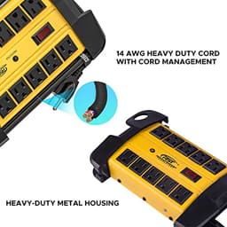10-Outlet Heavy Duty Power Strip Metal Surge Protector, 15A, 15FT Cord