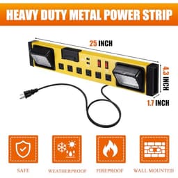 Tellegloww 6 Outlets Power Strip with LED Worklight, Yellow Black