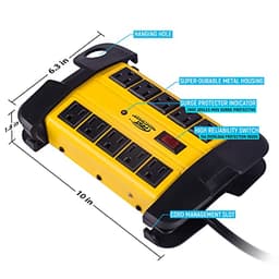 10-Outlet Heavy Duty Power Strip Metal Surge Protector, 15A, 15FT Cord