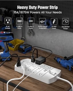 SUPERDANNY Power Strip Surge Protector 5000J, 10FT, 15A, PD 20W, 13 AC