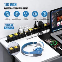 8 Outlets Long Metal Power Strip, 6FT 14AWG Cord (Pack of 3)