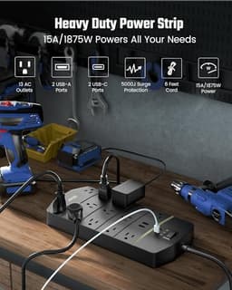 Power Strip,SUPERDANNY 5000 Joules Surge Protector with 13 AC Outlets 2 USB-A & 2 USB-C+ 5ft Power S