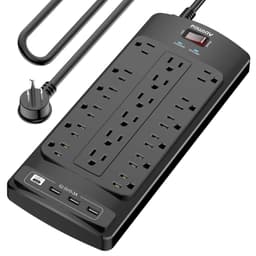 18 Outlets Surge Protector Power Strip - 10 Feet Flat Plug Heavy Duty Extension Cord with 18 Widely 